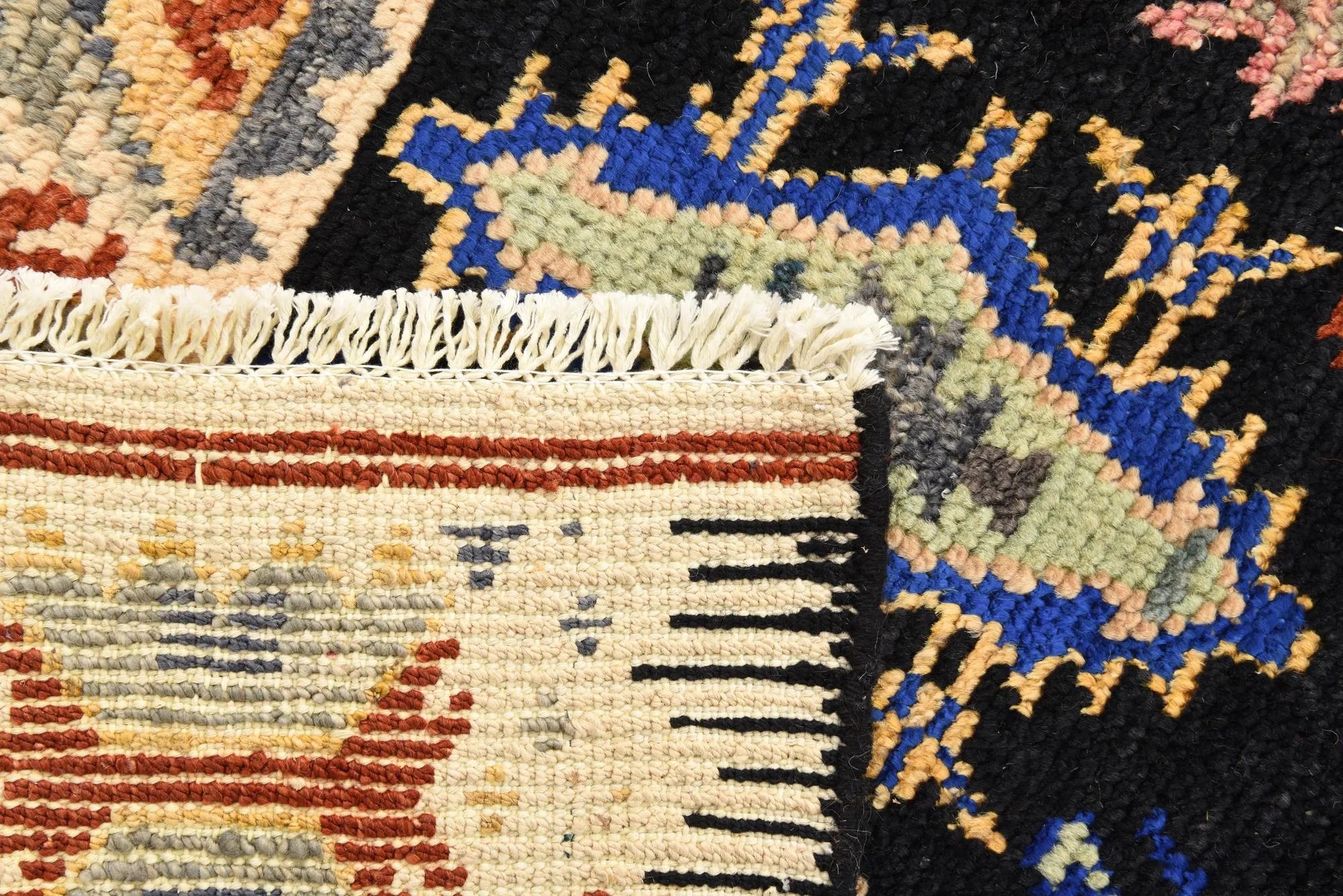 Black Color Kazak Hand-Knotted Wool Rug