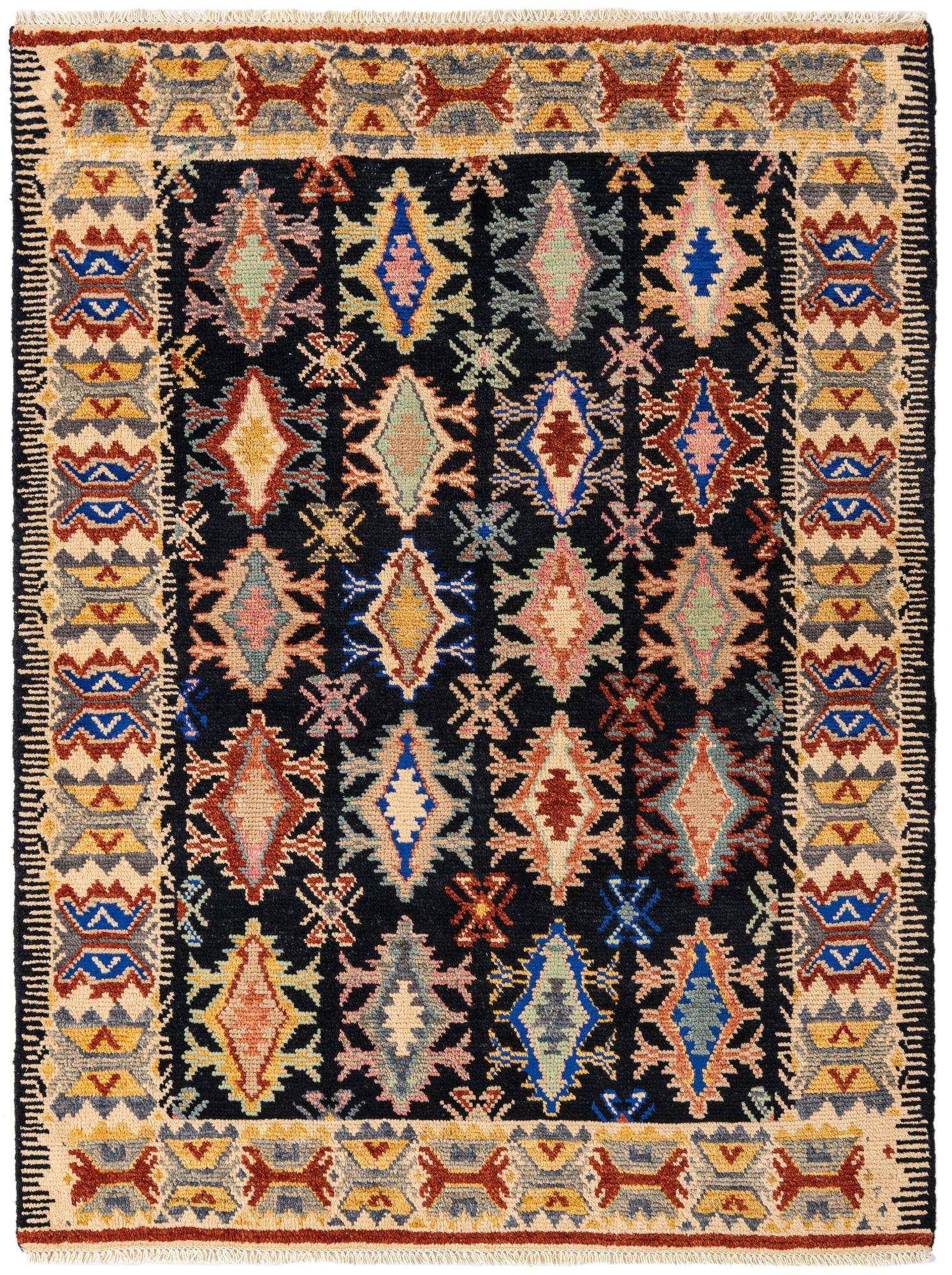 Black Color Kazak Hand-Knotted Wool Rug