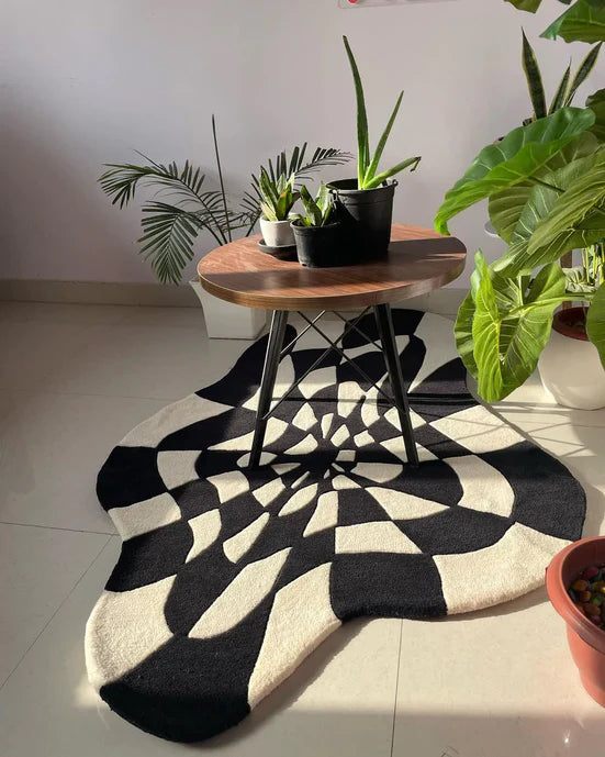 Black & White Hand-Tufted Irregular Rug