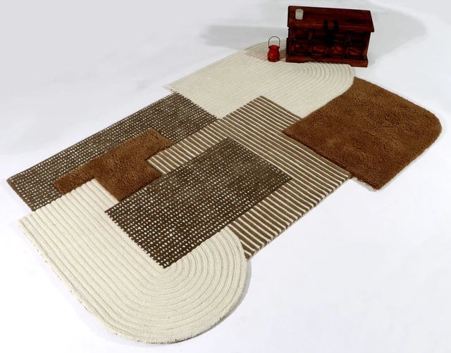 Ivory Brown Color Premium Handmade Woolen Irregular Rug