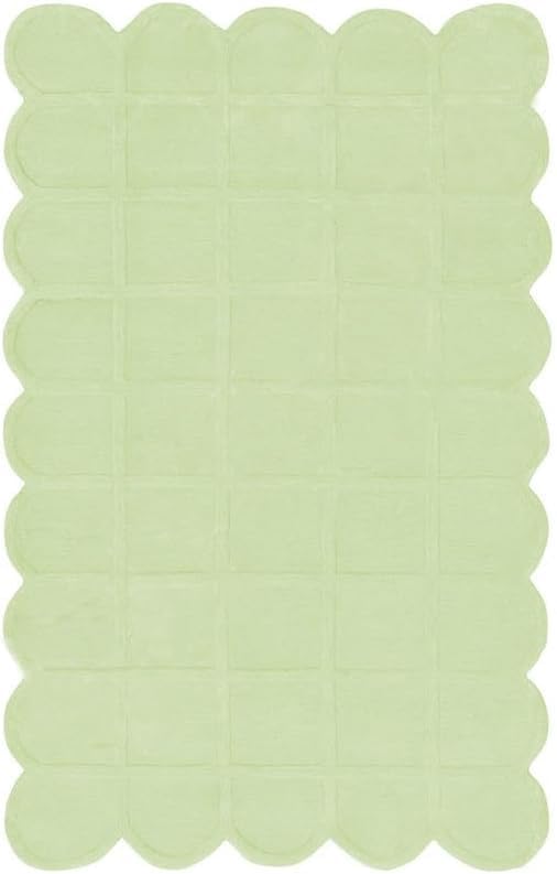 Pastel Green Modern Scalloped Edge Carpet, Hand-Tufted Area Rug for Living Room & Bedroom