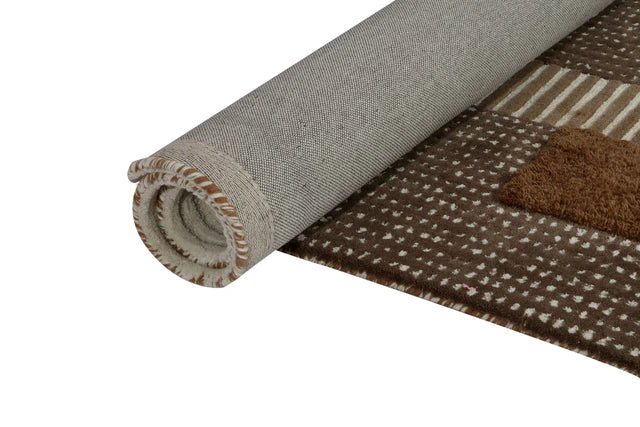 Ivory Brown Color Premium Handmade Woolen Irregular Rug