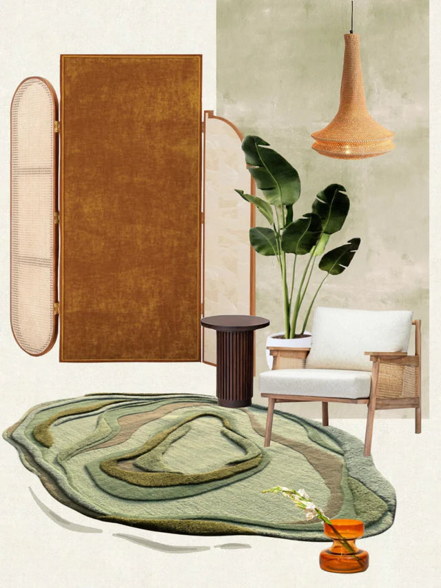 Green High Low Hand-Tufted Irregular Rug