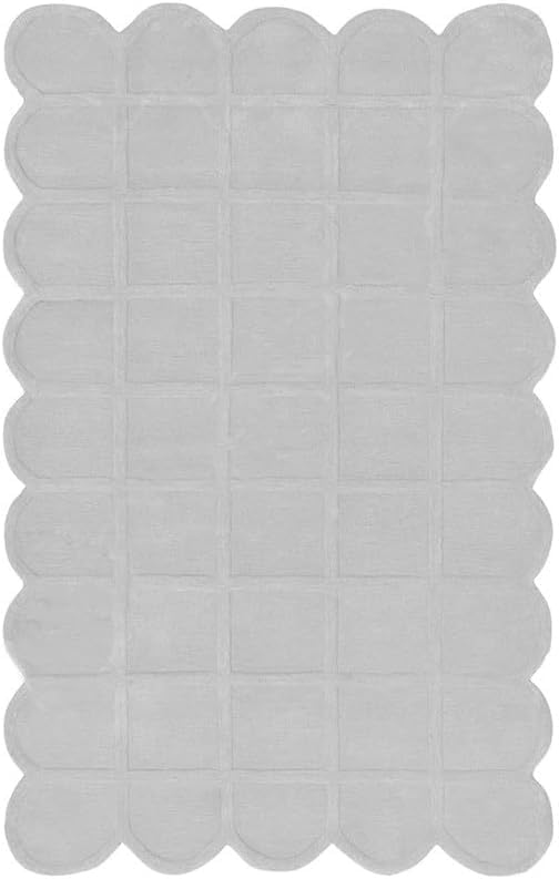 Silver Modern Scalloped Edge Carpet, Hand-Tufted Area Rug for Living Room & Bedroom
