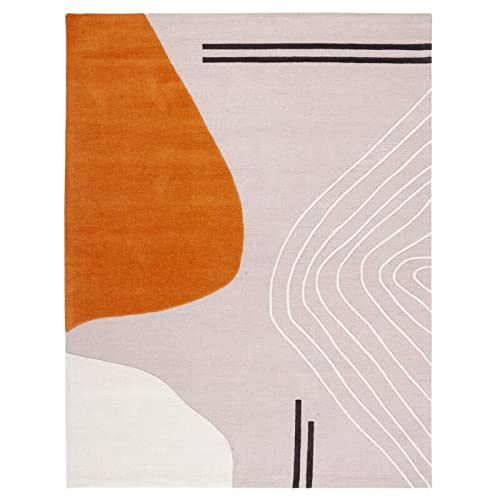 Orange Beige Cut-Loop Hand-Tufted Wool Rug