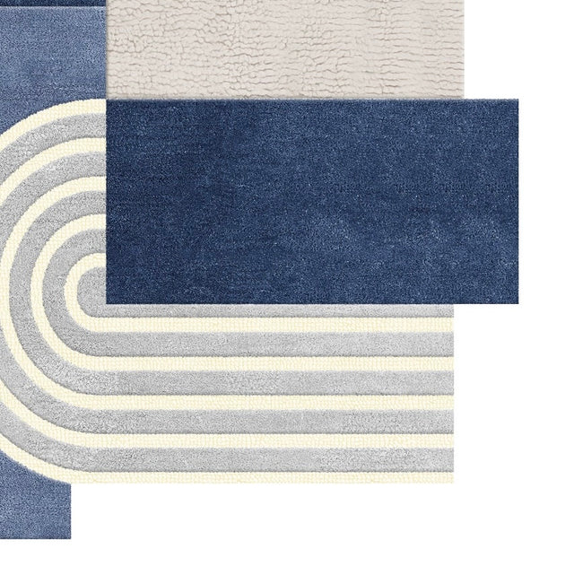 Ivory Blue Color Hand-Tufted Irregular Rug