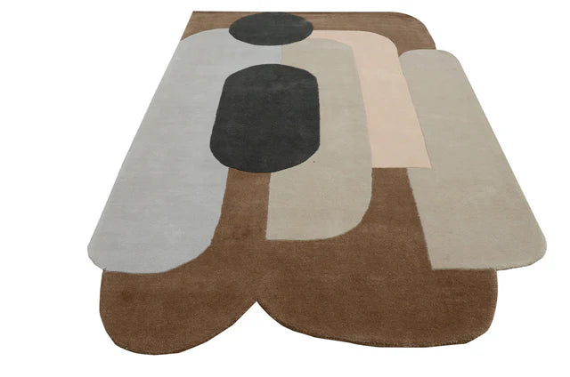 Beige Brown Color Premium Handmade Woolen Irregular Rug