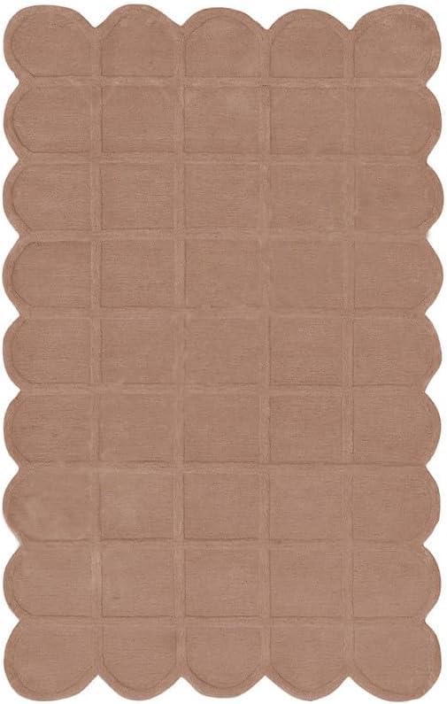 Lite Brown Modern Scalloped Edge Carpet, Hand-Tufted Area Rug for Living Room & Bedroom