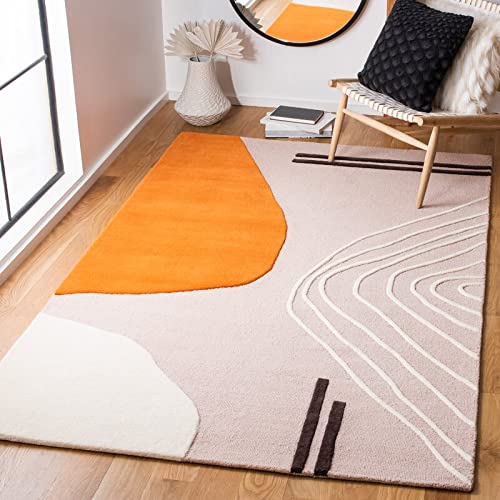 Orange Beige Cut-Loop Hand-Tufted Wool Rug