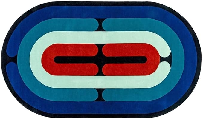 Blue Multicolor Oval Hand-Tufted Irregular Rug