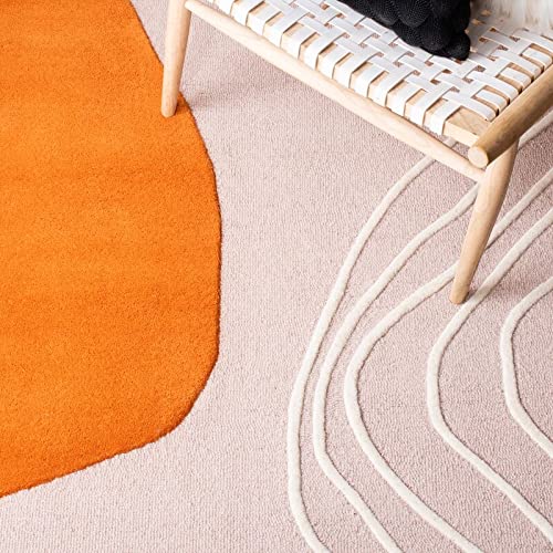 Orange Beige Cut-Loop Hand-Tufted Wool Rug
