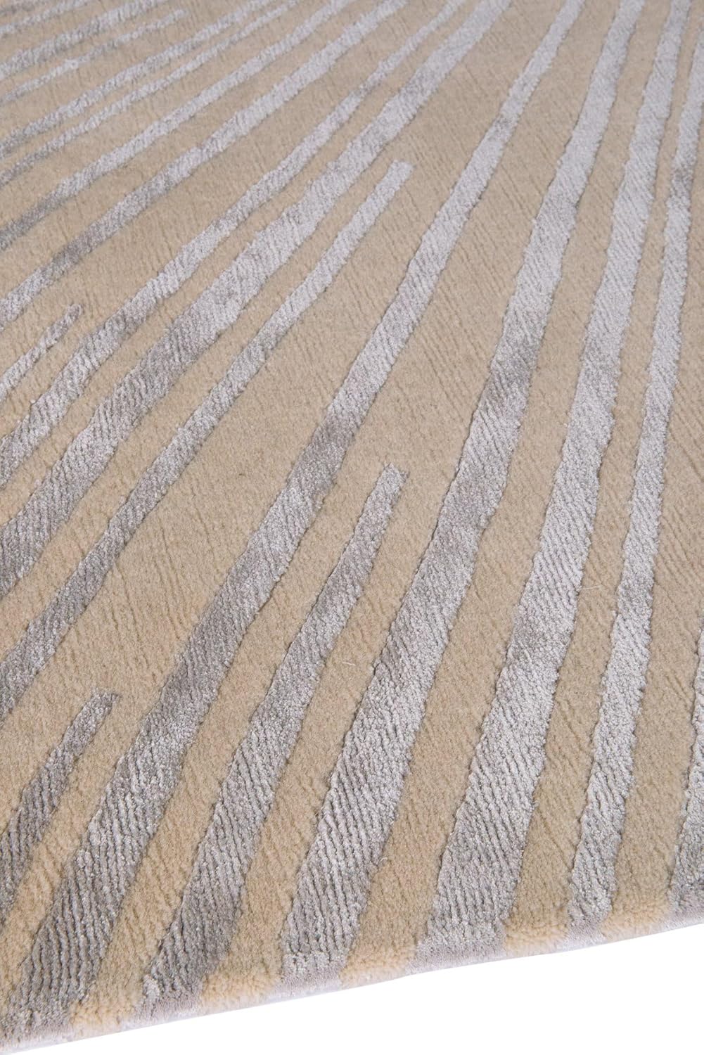 Beige & Silver Viscose Silk & Wool Hand-Tufted Rug