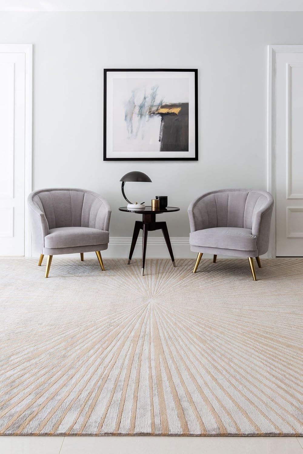 Beige & Silver Viscose Silk & Wool Hand-Tufted Rug