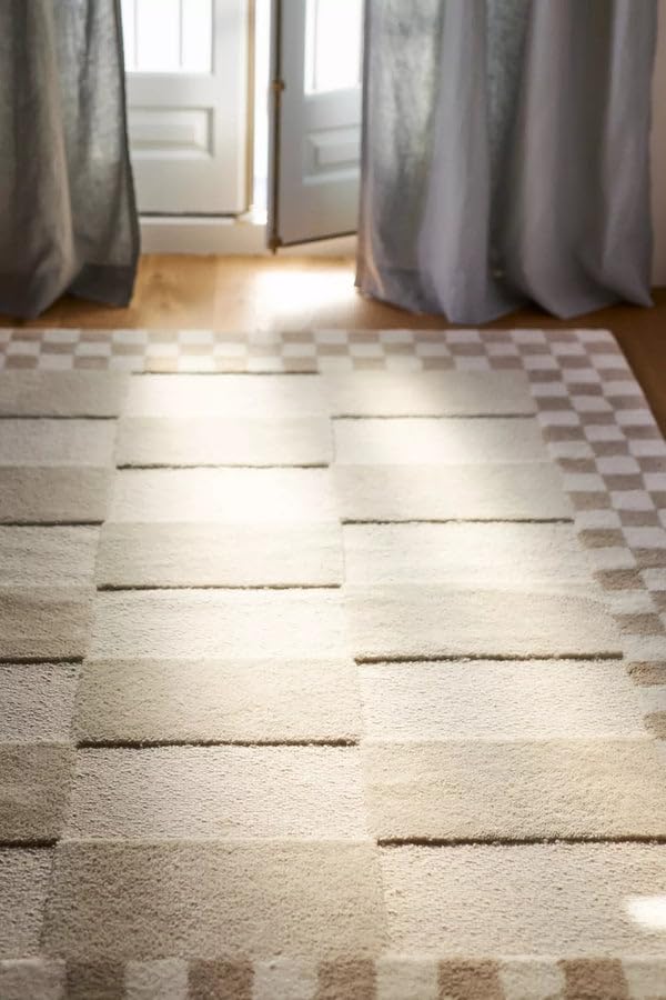 Beige Cut-Loop Hand-Tufted Wool Rug