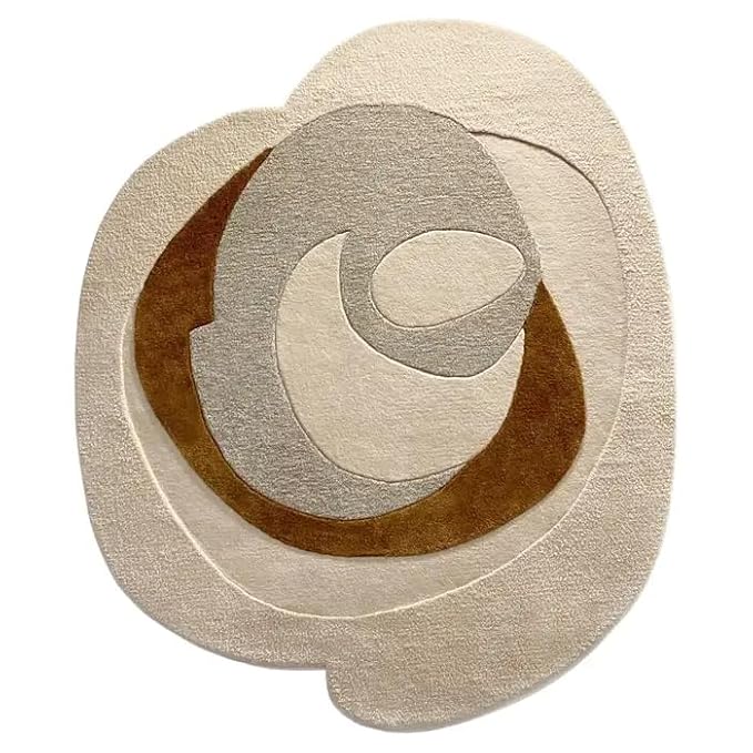 Beige & Rust Hand-Tufted Irregular Shaped Rug