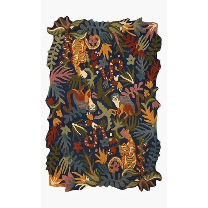 Black Multicolor Foliage Hand-Tufted Irregular Rug