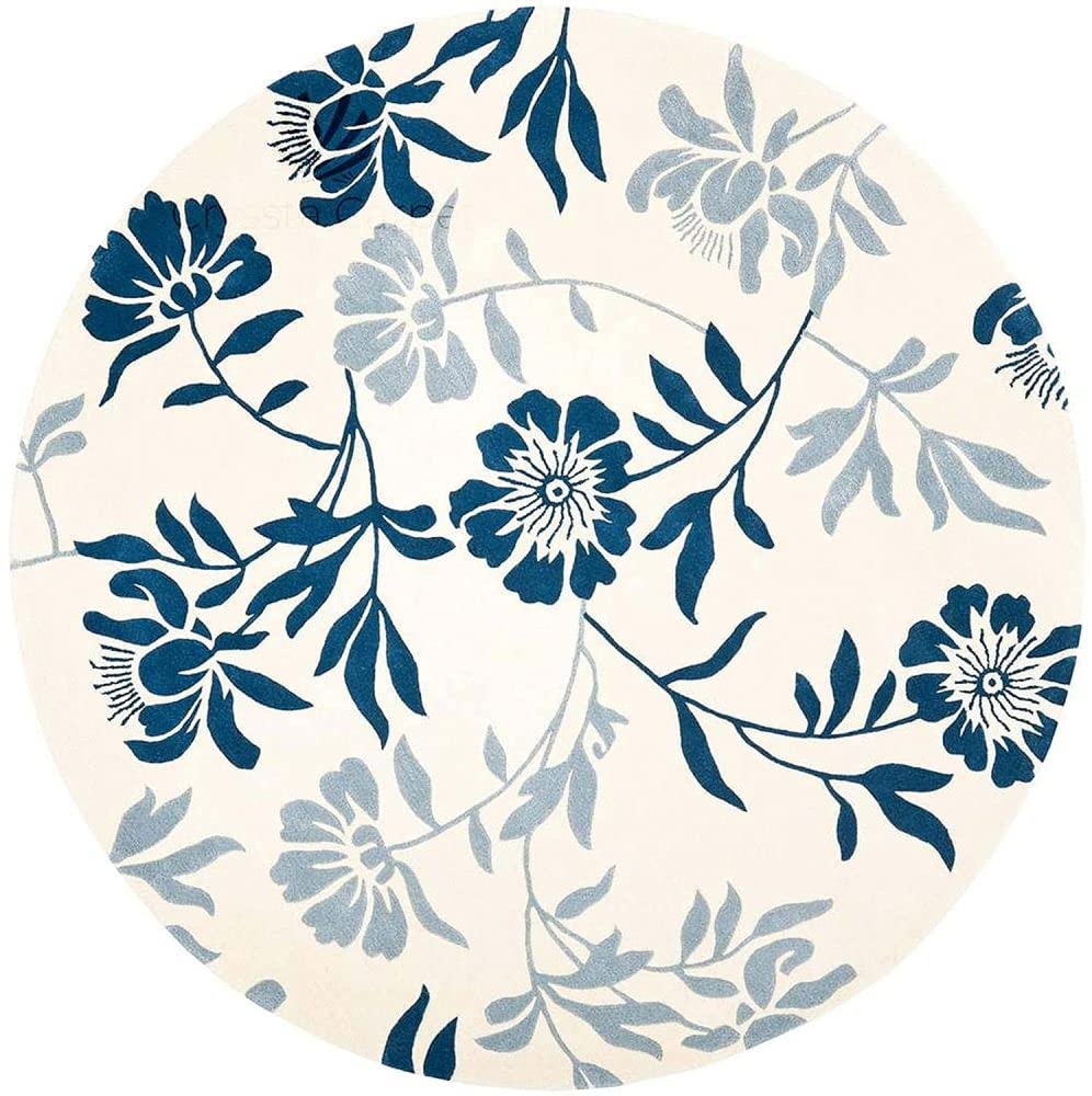 White Foliage Hand Tufted Round Rug