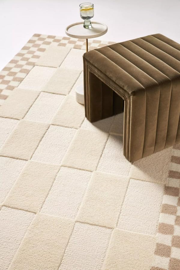 Beige Cut-Loop Hand-Tufted Wool Rug