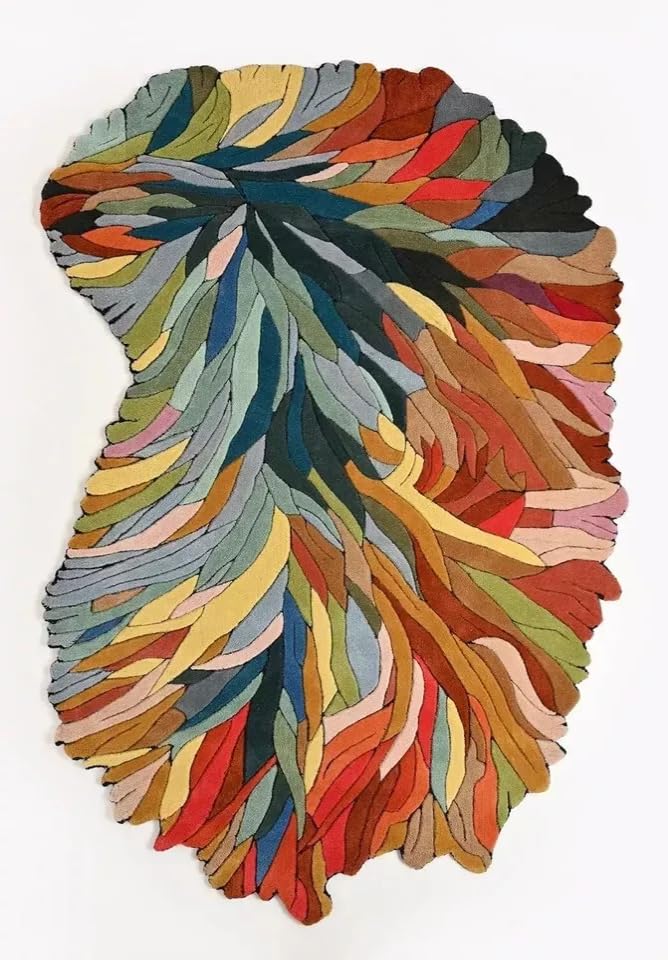 Multicolor Leaf Shaped Hand-Tufted Irregular Rug