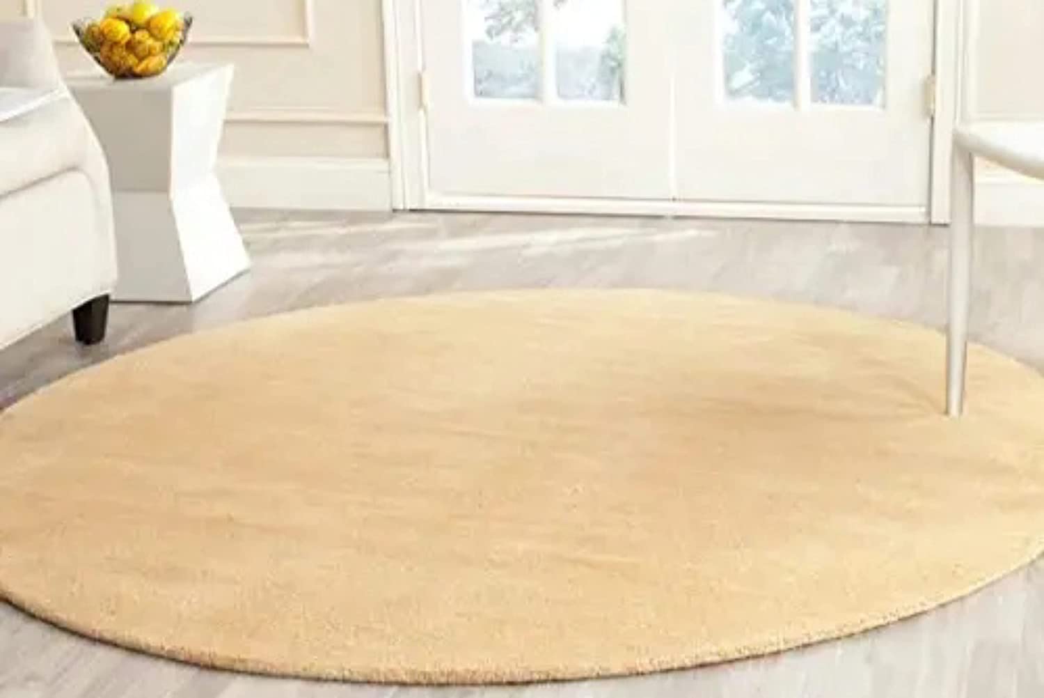 Yellow Hand Tufted Round Rug – Solid Carpet for Modern Homes