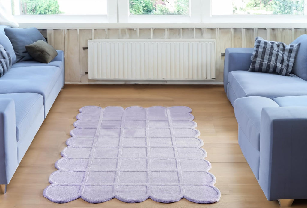 Lite Purple Modern Scalloped Edge Carpet, Hand-Tufted Area Rug for Living Room & Bedroom
