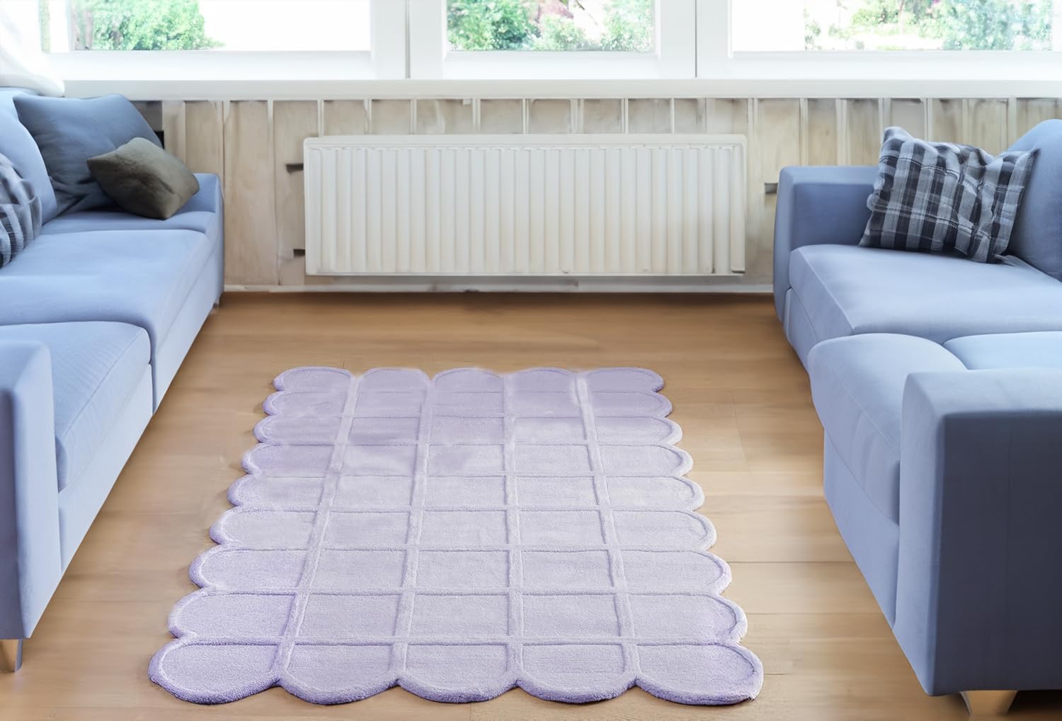 Lite Purple Modern Scalloped Edge Carpet, Hand-Tufted Area Rug for Living Room & Bedroom