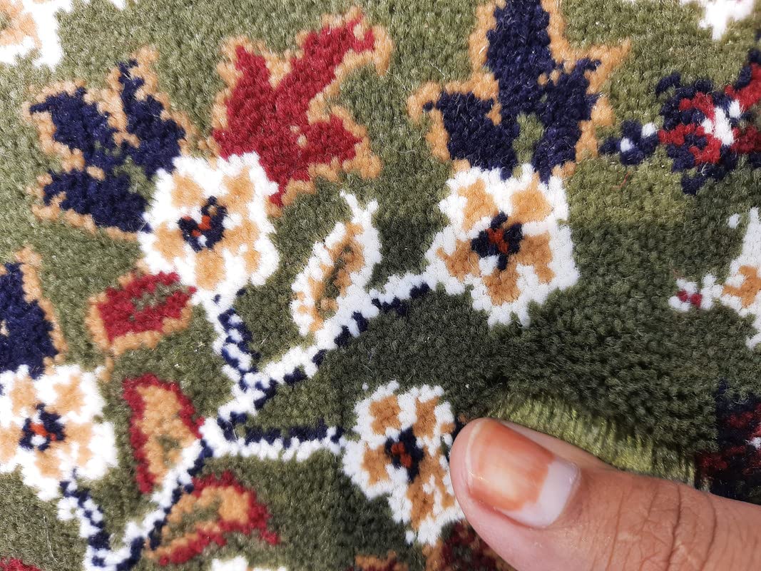 Green Color Kashmiri Persian Design Area Rug