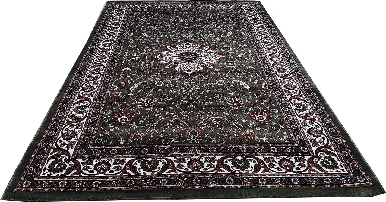 Green Color Kashmiri Persian Design Area Rug