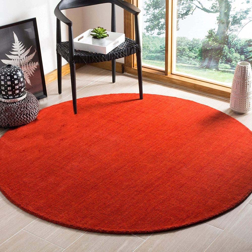Rust Hand Tufted Round Rug – Solid Carpet for Modern Homes
