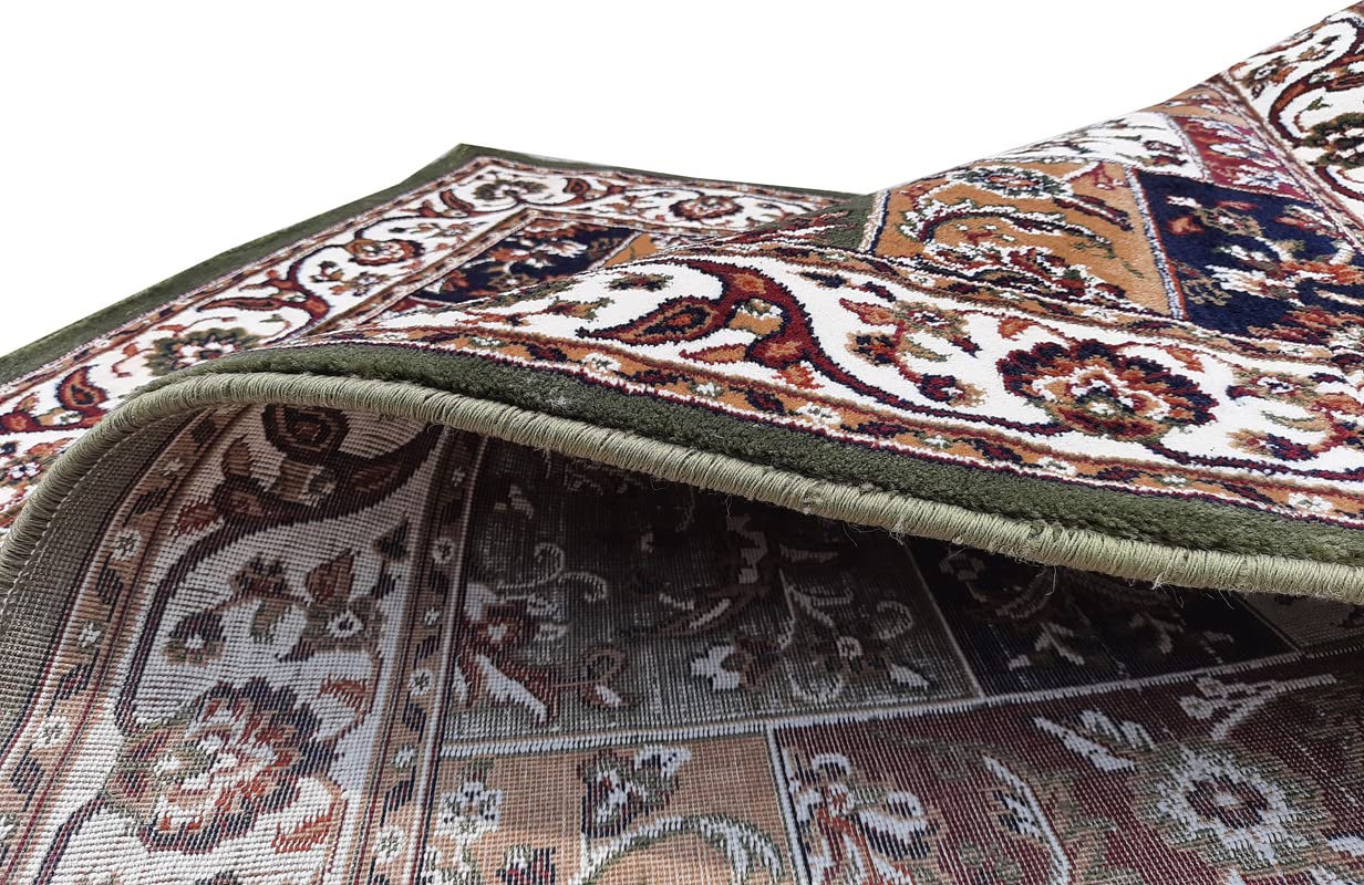 Green Color Kashmiri Persian Design Area Rug