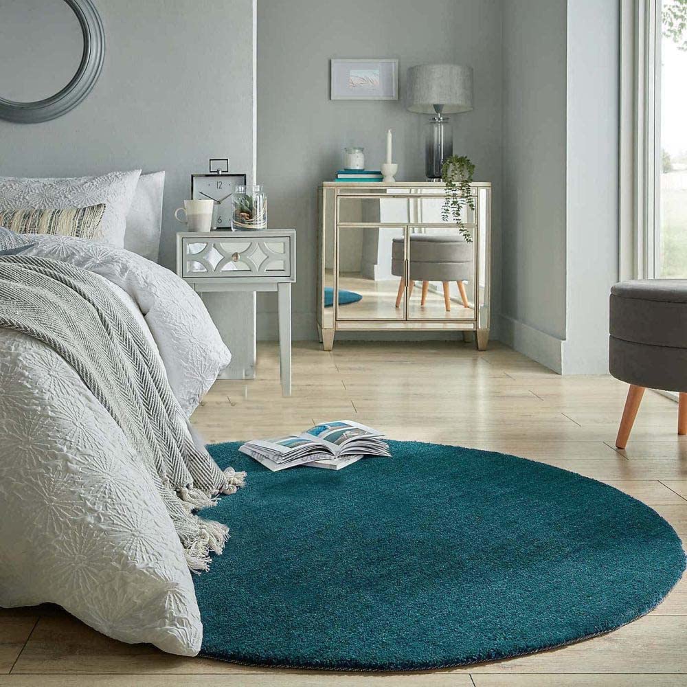 Torquoise Hand Tufted Round Rug – Solid Carpet for Modern Homes