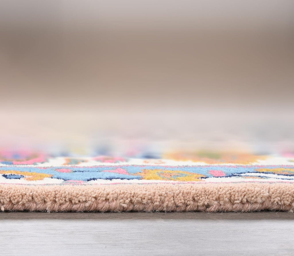Handmade Wool Leopard Rug – Oriental Floral Border Animal Motif Rug
