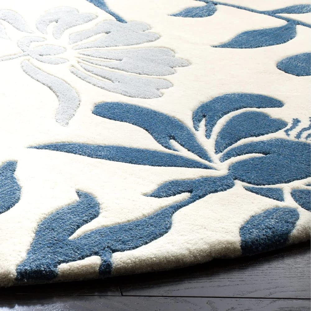 White Foliage Hand Tufted Round Rug