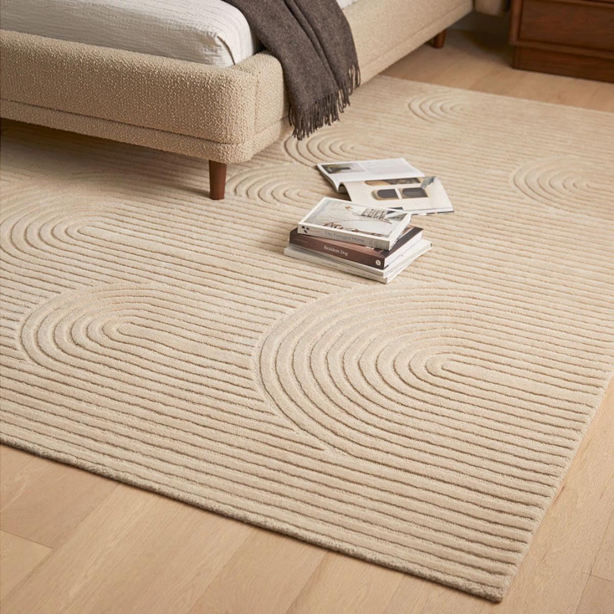 Beige Cut-Loop Hand-Tufted Wool Rug