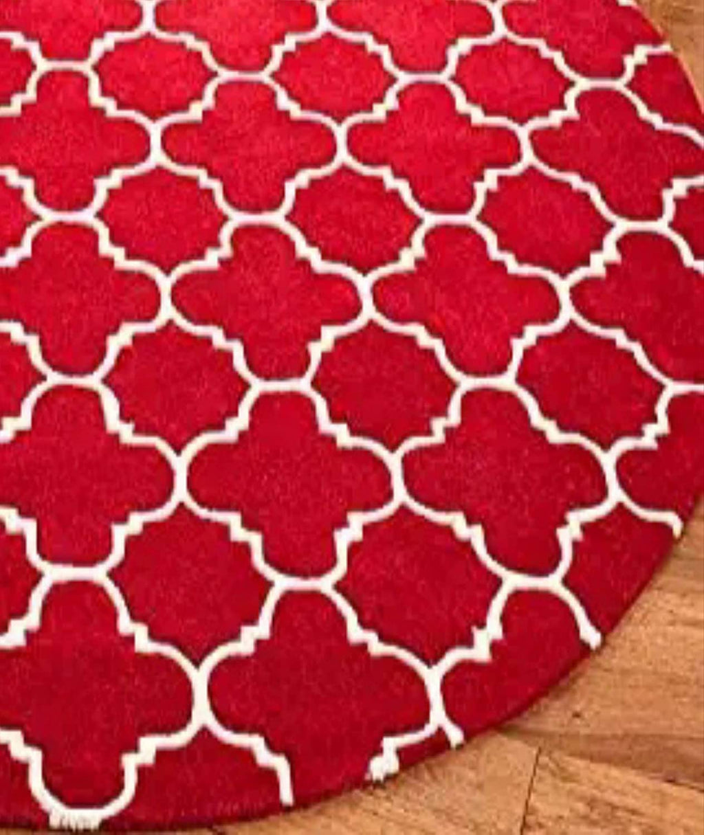 Red Beehive Hand Tufted Round Rug