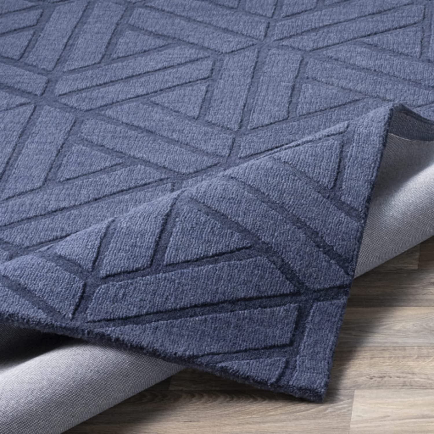 Blue Cut-Loop Hand-Tufted Wool Rug