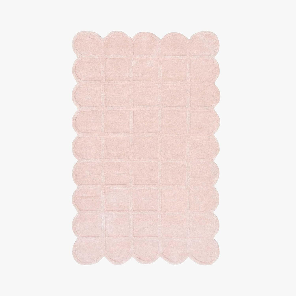 Baby Pink Modern Scalloped Edge Carpet, Hand-Tufted Area Rug for Living Room & Bedroom