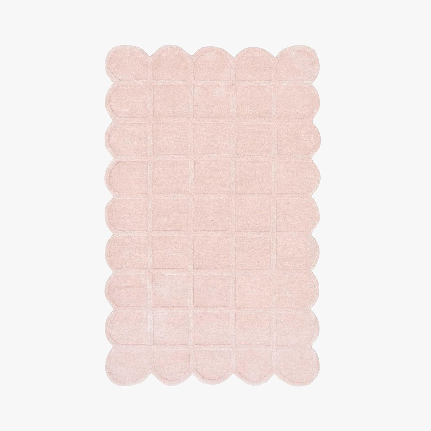 Baby Pink Modern Scalloped Edge Carpet, Hand-Tufted Area Rug for Living Room & Bedroom