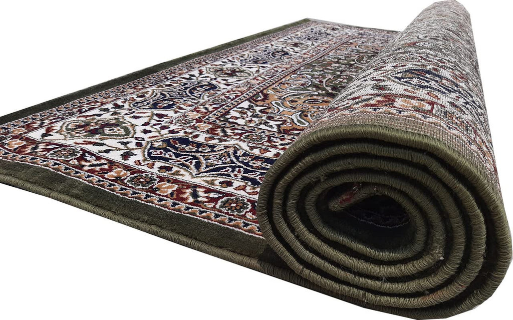 Green Color Kashmiri Persian Design Area Rug