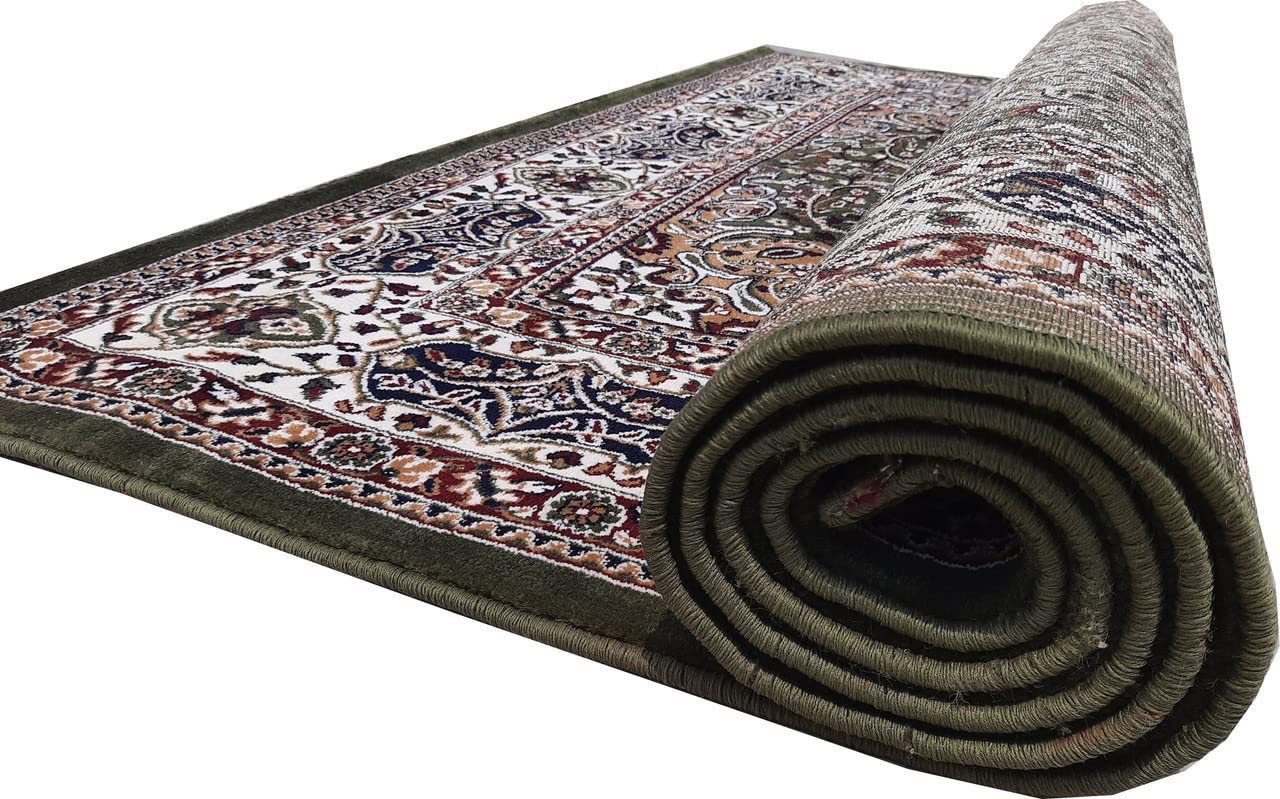 Green Color Kashmiri Persian Design Area Rug