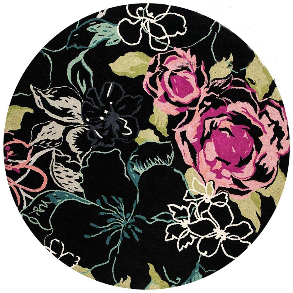 Black Foliage Hand Tufted Round Rug