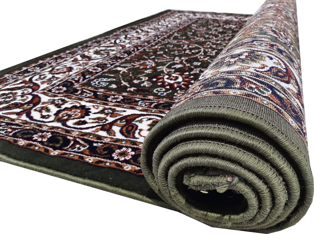 Green Color Kashmiri Persian Design Area Rug