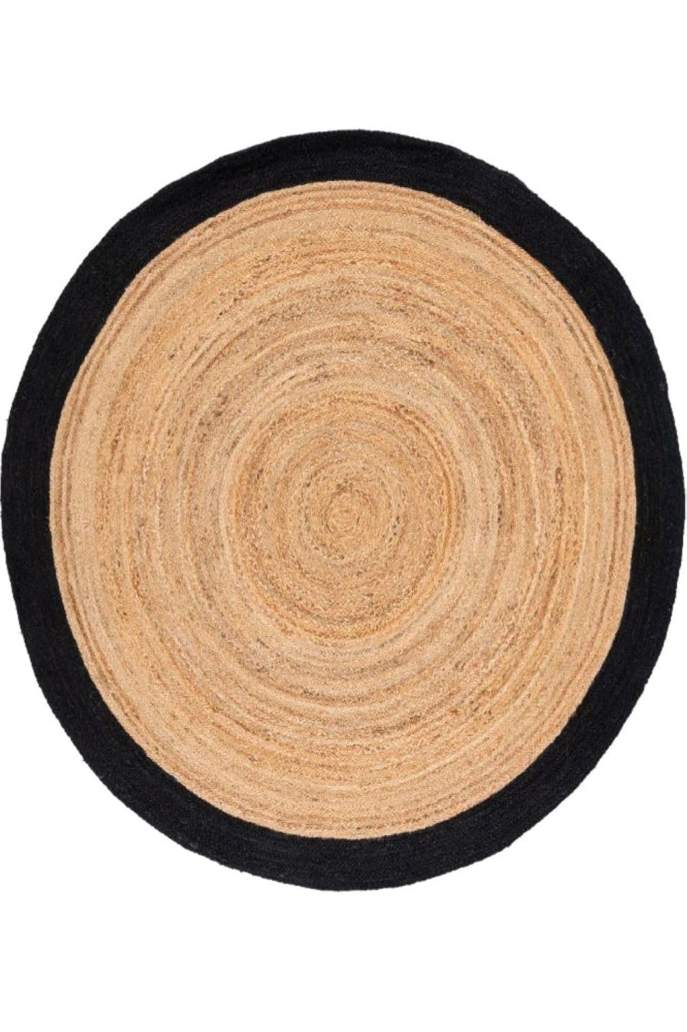Natural Beige & Black Border Round Handmade Braided Jute Rug