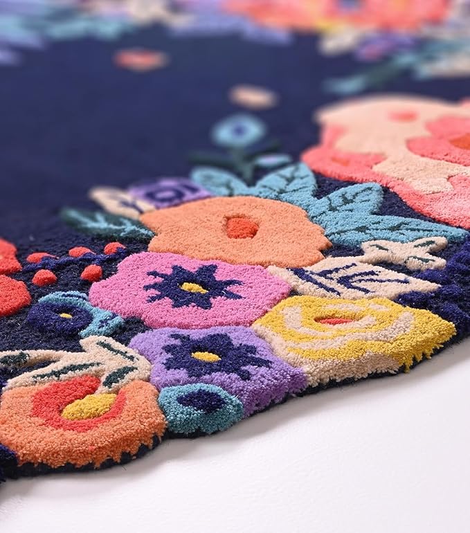 Blue Foliage Hand-Tufted Irregular Rug