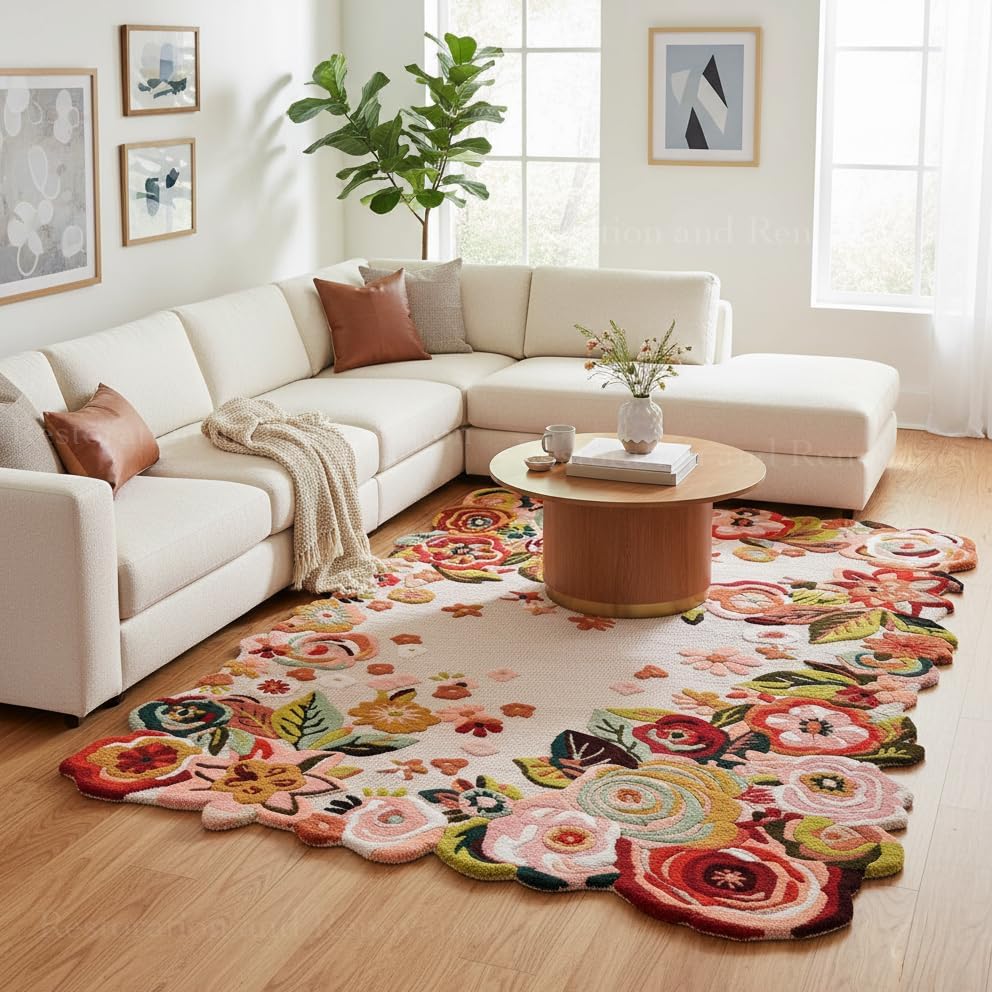Forest Foliage Hand-Tufted Irregular Rug