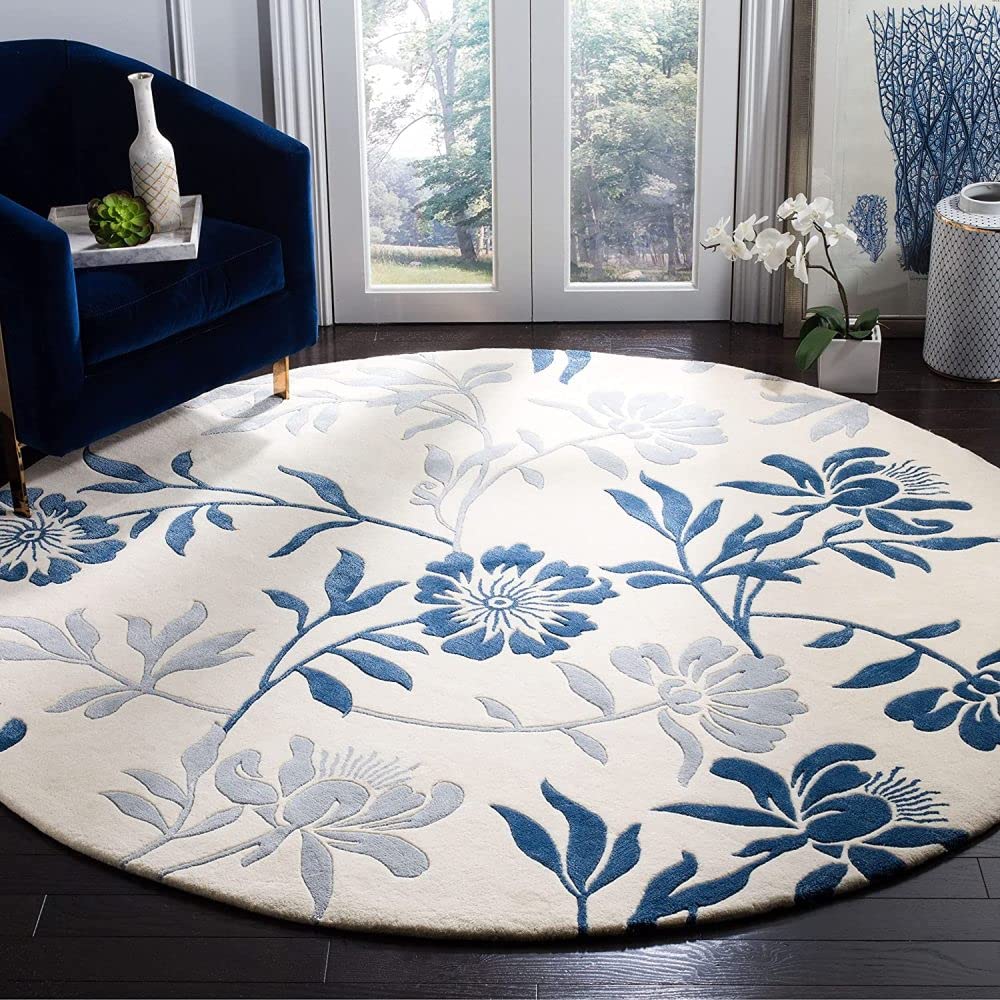 White Foliage Hand Tufted Round Rug