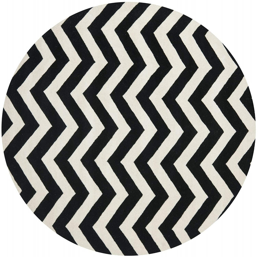 B&W Zig-Zag Geometrical Hand Tufted Round Rug