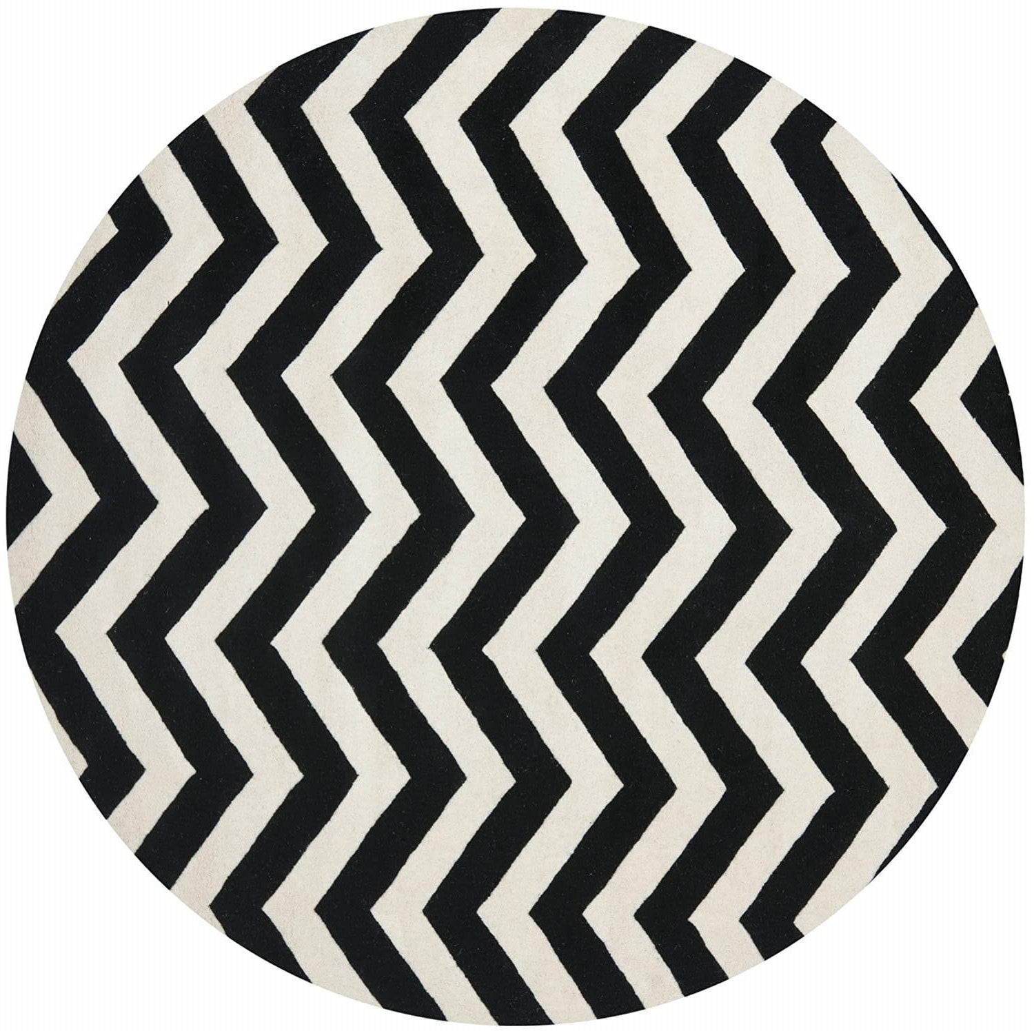 B&W Zig-Zag Geometrical Hand Tufted Round Rug