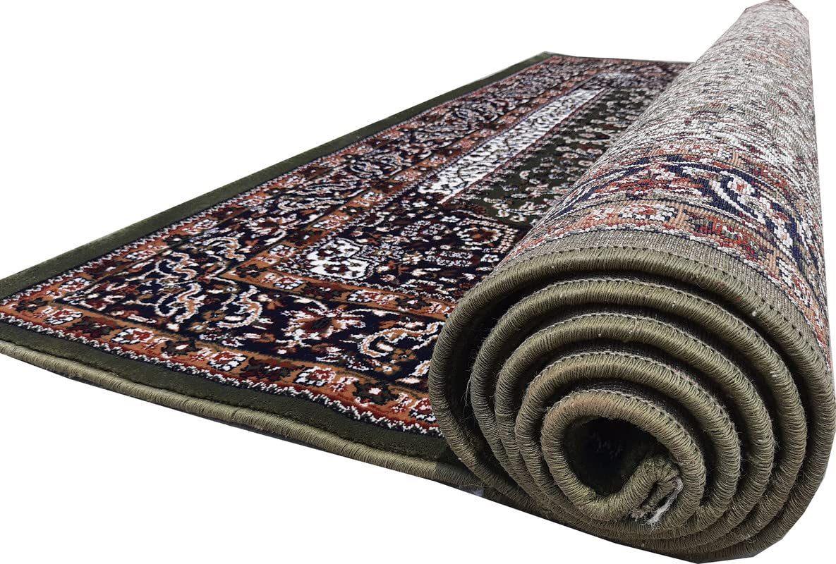 Green Color Kashmiri Persian Design Area Rug