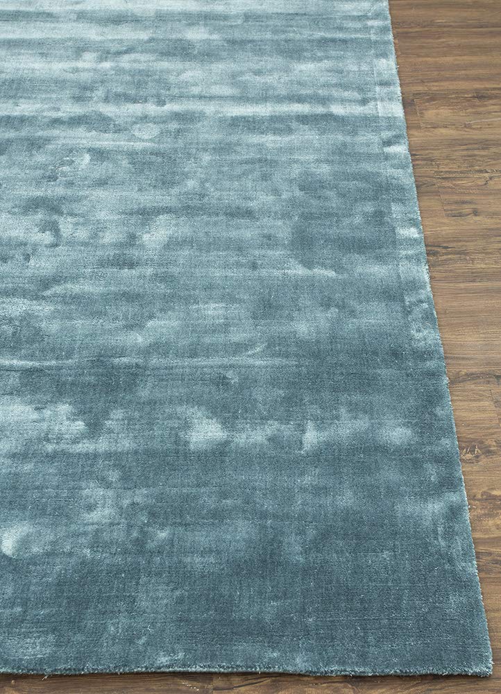 Steel Blue Feather Shine Viscose Silk Hand-Tufted Rug